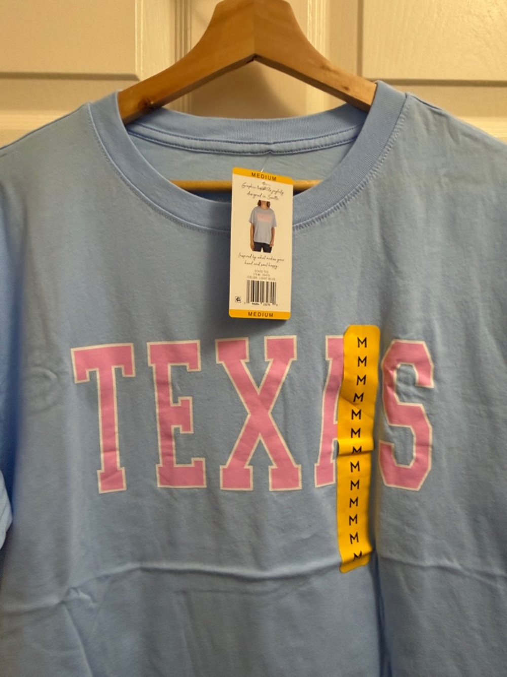 State of Mine Light Blue Graphic Tee with Pink Texas Print  M NWT Cotton - Picture 2 of 3